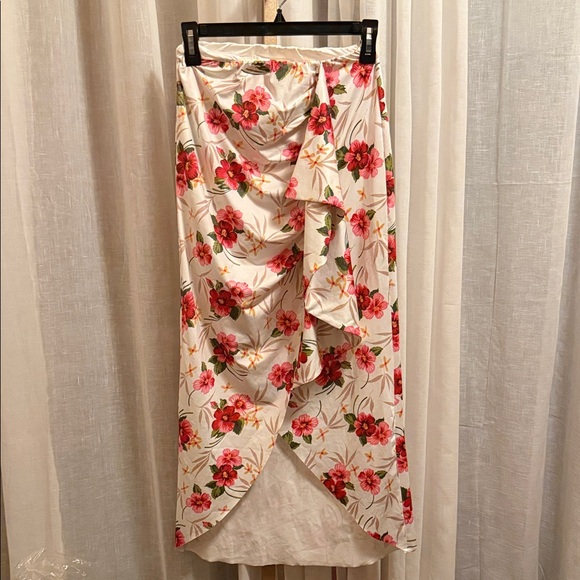 LoveShackFancy Asymmetrical Skirt with Pink Floral Design
